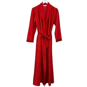 Vintage Van Realte Maxi‎ Housecoat Robe Size Medium Red Satin Pocket Belted